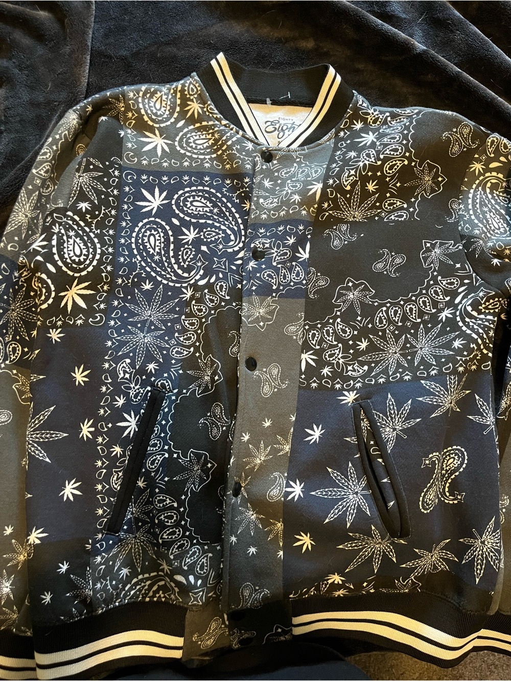 Black Bandana Print Bomber Jacket
